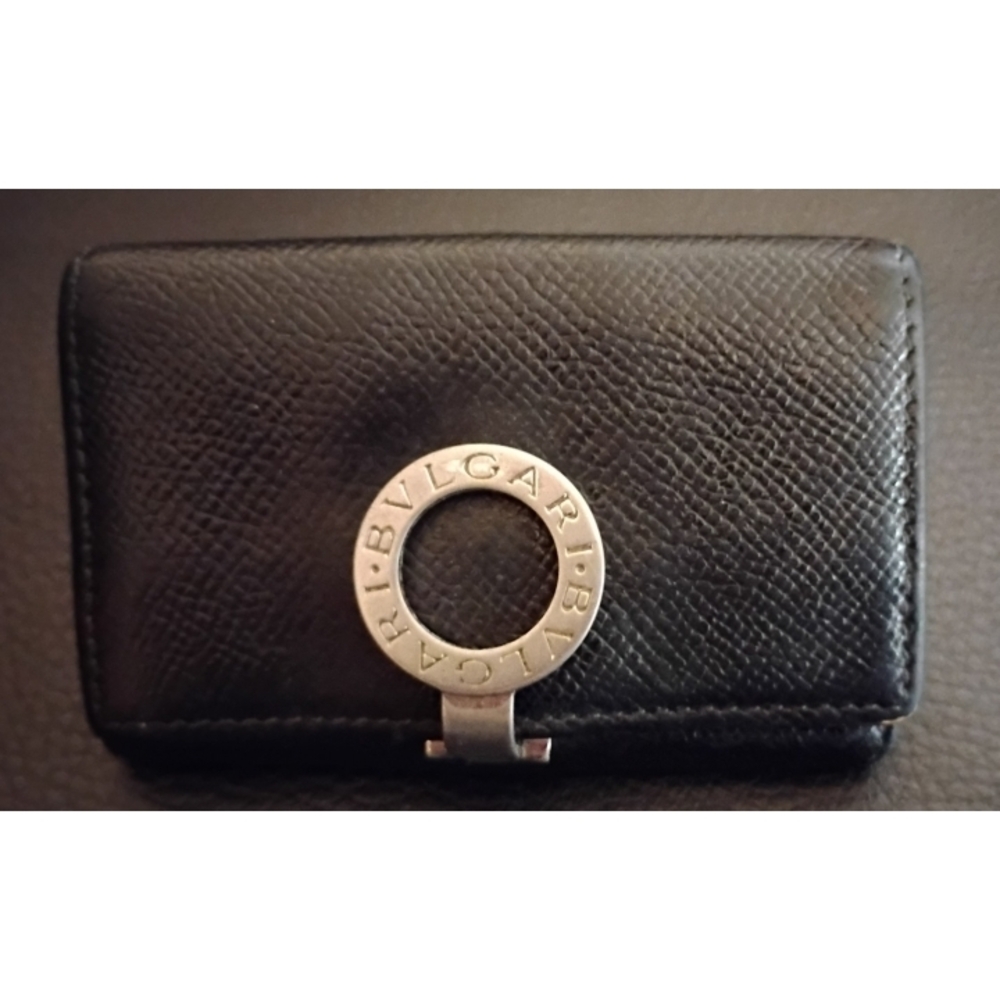 Bvlgari Black Leather Coin Pouch/Wallet with Silver Accent